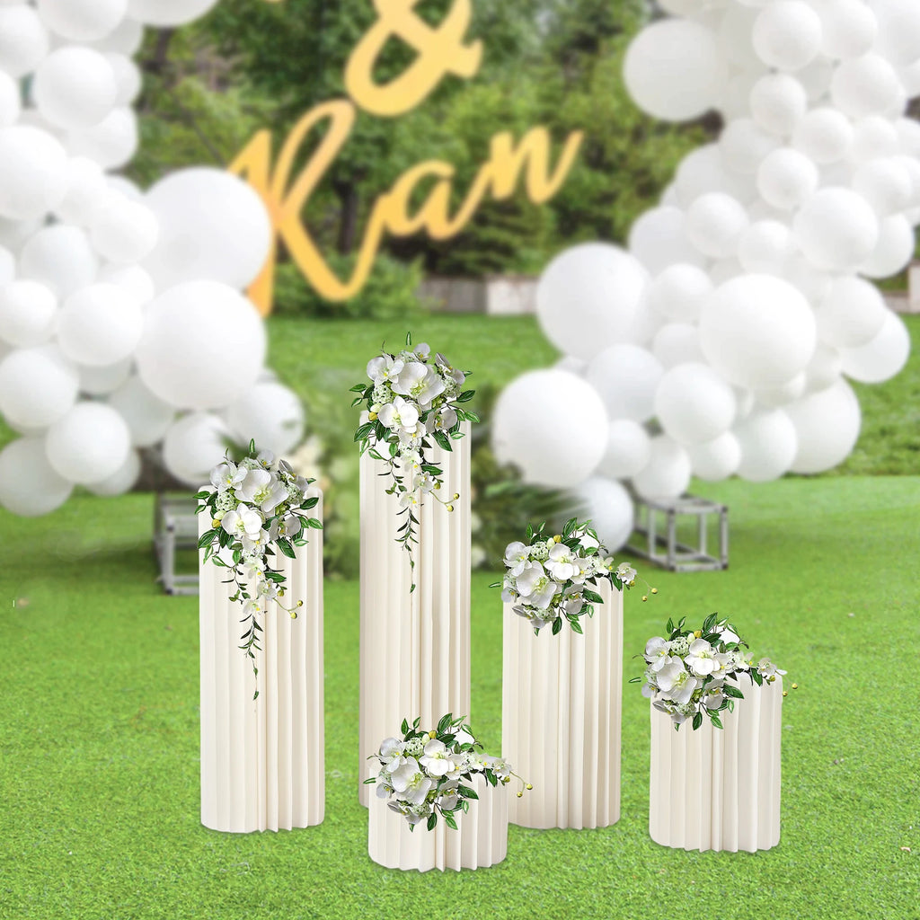 5PCS Wedding Party Flower Stand Cylinder Foldable Cardboard Centerpiece Dessert Table Columns Display Stand 20cm-100cm