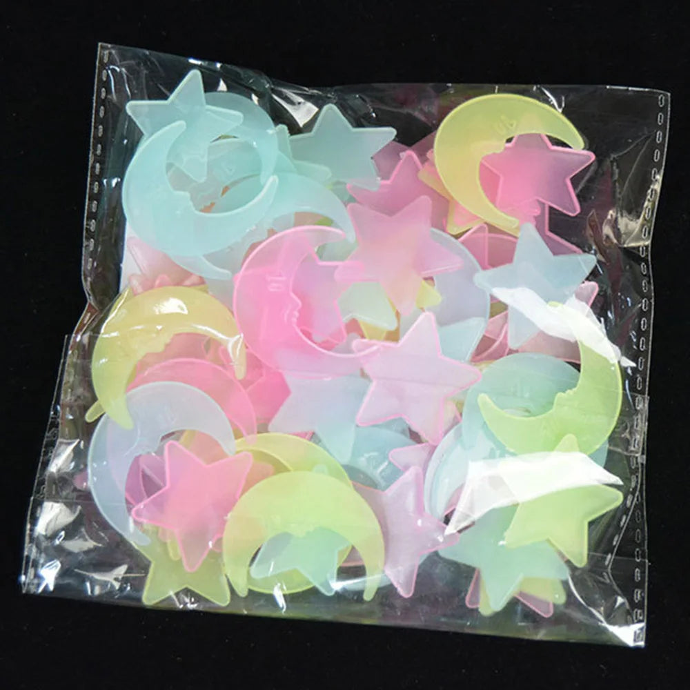 100pcs Stickers Moons Night Art Plastic Removable Bedroom Ceiling Space DIY Star Decal Stars Decor Fluorescent