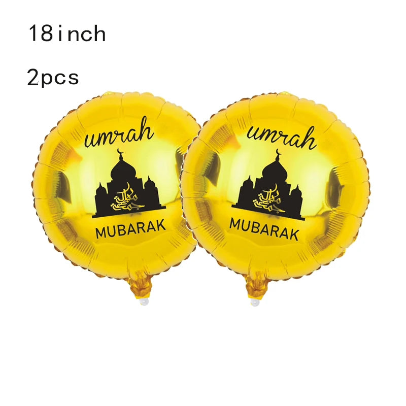 Eid Mubarak Round Star Moon Foil Balloon Ramadan Kareem Islamic Muslims Umrah Mubarak  Eid al Fitr Festival Party Decor Supplies