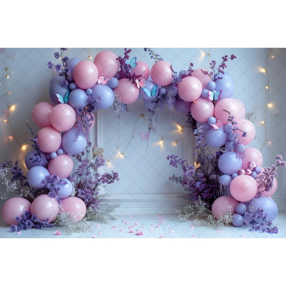 Birthday Photographic Backgrounds Baby Shooting Props Butterfly Purple Balloons Backdrops Photography Room Decorations Photozone