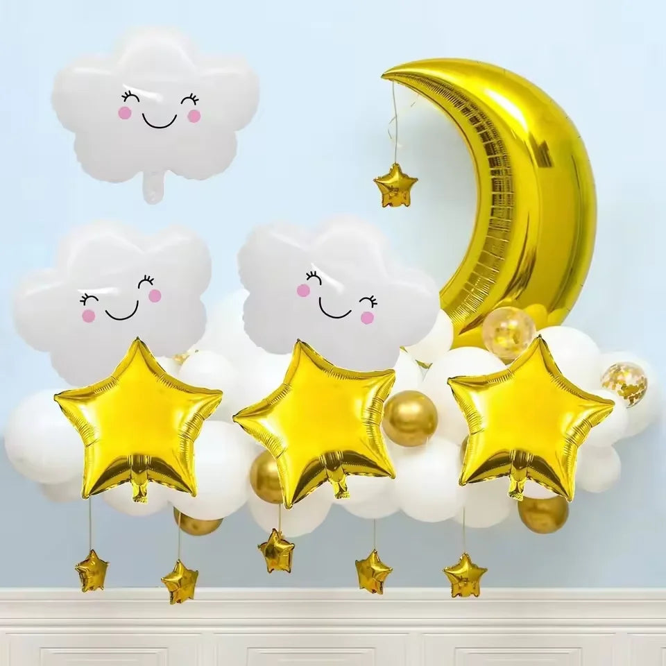 Moon Star Cloud Mylar Balloon Kit for Baby Shower Birthday Wedding Anniversary Engagement Party Ramadan Festival Scene Decoratio