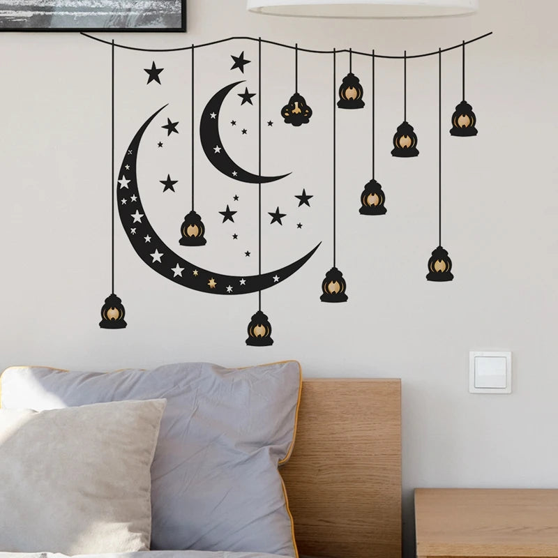 Arabic Artist Home Stickers Wall Stickers Eid Al Fitr Wall Decoration Stickers Stars Moon Ramadan Pendant Lights Wall Stickers