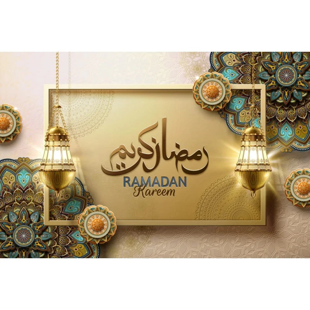 Eid Mubarak Backdrop Ramadan Kareem Islam Mosque Muslim Moon Lantern Eid Al-fitr Family Party Decor Banner Photo Background