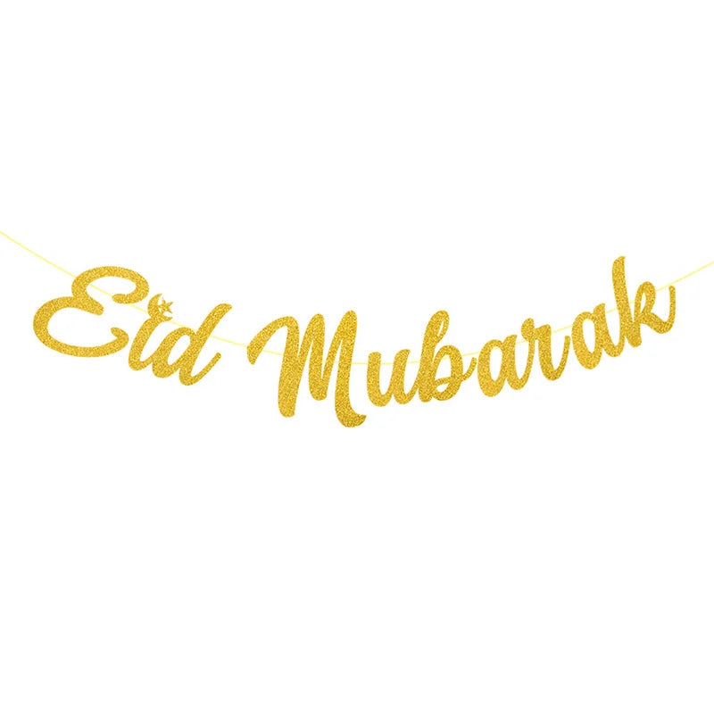 EID Mubarak Banner Glitter Star Moon Letter Paper Bunting Garland Islamic Muslim Party Ramadan Kareem Decorations for Home 2026