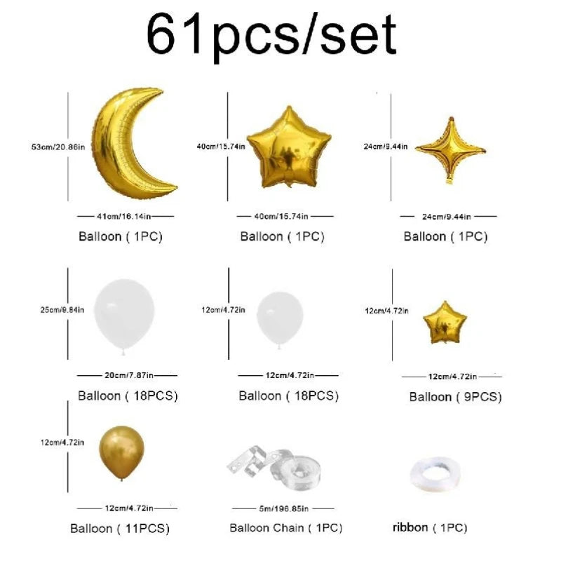 61Pcs Moon Star Balloon Set for Muslim EID Mubarak Festival Home DIY Decoration Ramadan Kareem Kids Birthday Party Ballon Globos