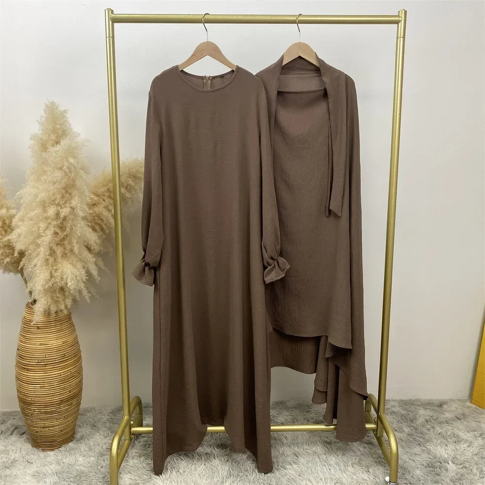 Dubai Turkey Kaftan Eid Ramadan Overhead Khimar Burqa Muslim Women Prayer Dress Set 2PCS Niqab Abaya Islamic Jalabiya Djellab