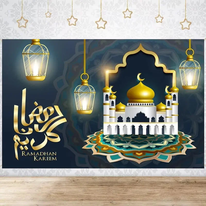 Happy EID Ramadan Festivals Mosque Moon Lantern Mubarak Poster Party Decoration Banner Photo Background Photography Prop Supply