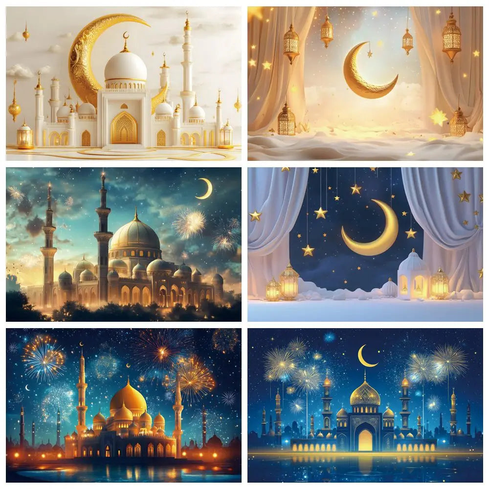 Eid Mubarak Ramadan Decoration Photography Background Islamic Muslim Mosque Moon Eid al Fitr Family Party Photo Backdrop Banner