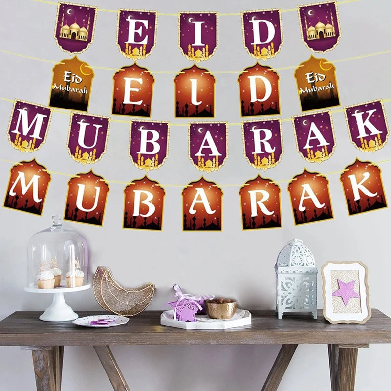 EID Mubarak Banner Ramadan Kareem Decoration 2026 Wall Hanging Flag DIY Making Ramadan Party Supplies Islamic Muslim Home Decor
