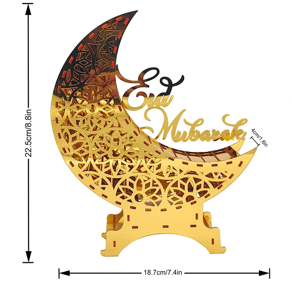 Golden Islamic Moon and Mosque 3D Acrylic Puzzle Decoration – Ramadan and Eid al-Fitr Party Centerpiece Decoration