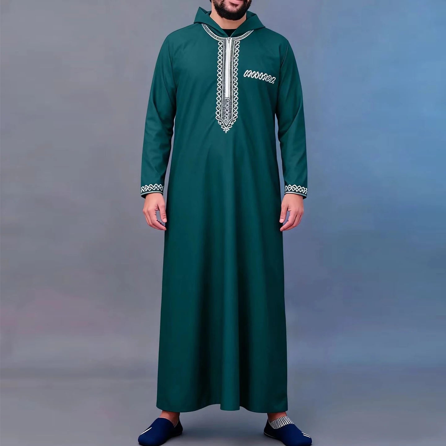 Muslim men's thobe long-sleeved embroidered Saudi Arabia elegant Islamic traditional clothing for festivals Arab Robe Dress