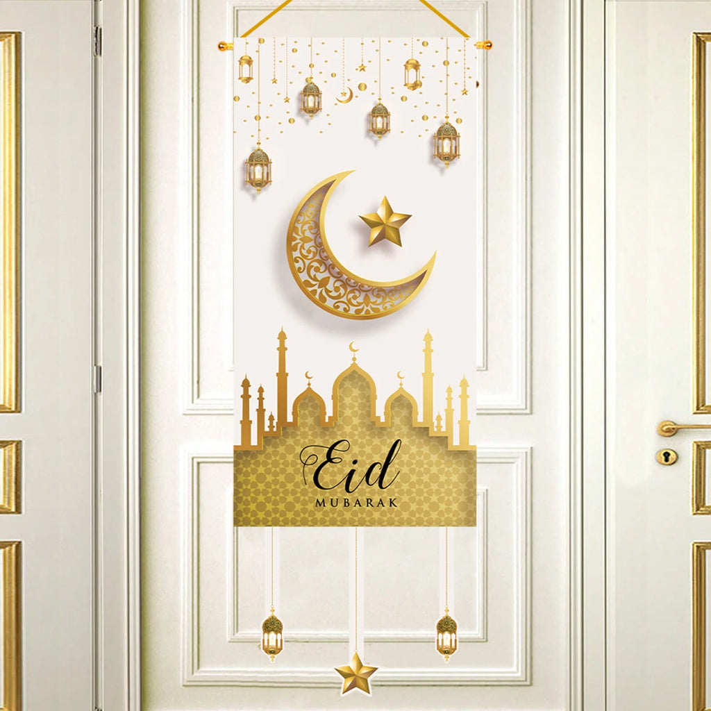 Ramadan Kareem Moon Chandelier Door Hanging Flag Eid Mubarak Decor 2025 For Home Islamic Muslim Party Favors Castle Wall Banner