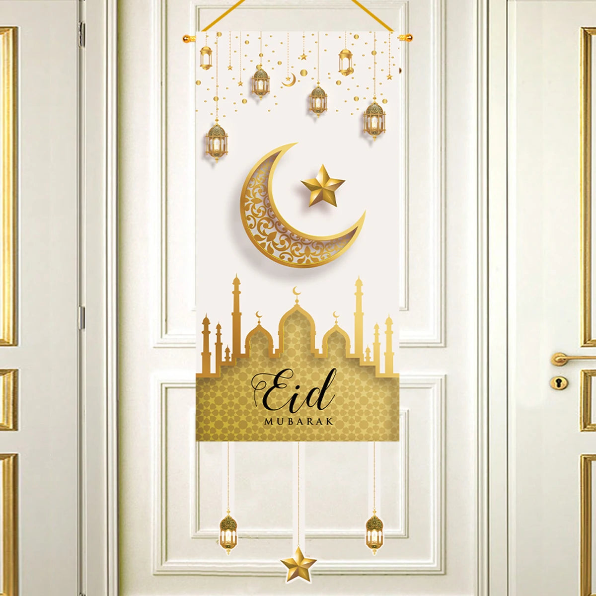 Ramadan Kareem Moon Chandelier Door Hanging Flag Eid Mubarak Decor 2025 For Home Islamic Muslim Party Favors Castle Wall Banner