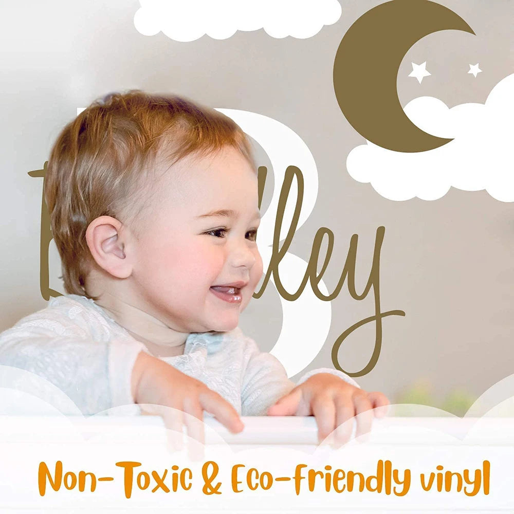 Custom Name Moon Star Cloud Wall Sticker Baby Nursery Kids Room Personalized Space Sky Decal Bedroom Playroom