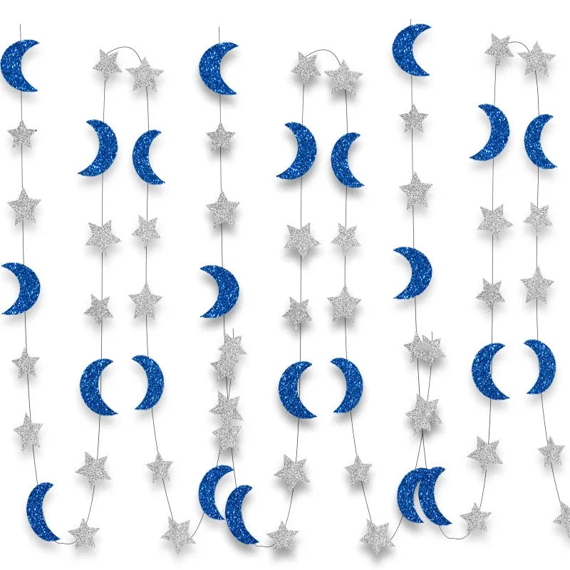 3M Moon Star Hanging Garlands Happy Eid Mubarak Day 2025 Ramadan Kareem Parti DIY Mid-Eastern Festival Home Muslim Party DIY