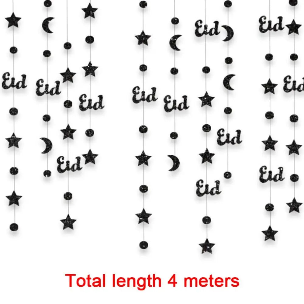 Gold Silver Eid Mubarak Banners Glitter Paper DIY Paper Ramadan Kareem Decor Pull Flag Ceiling Hanging Hang Garland