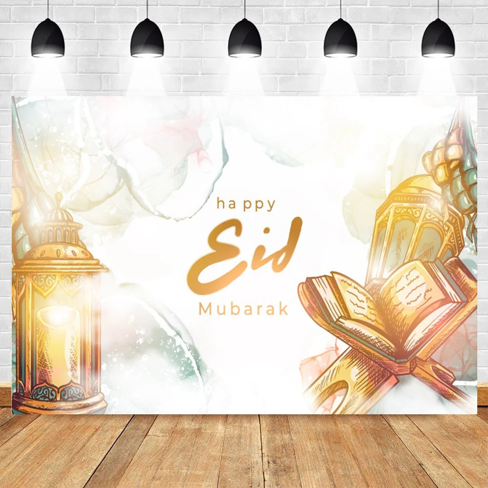 Eid Mubarak Backdrop for Photography EID Al Adha Muslim Ramadan Kareem Moon Lantern Islamic Eid al-Fitr Photo Background Props