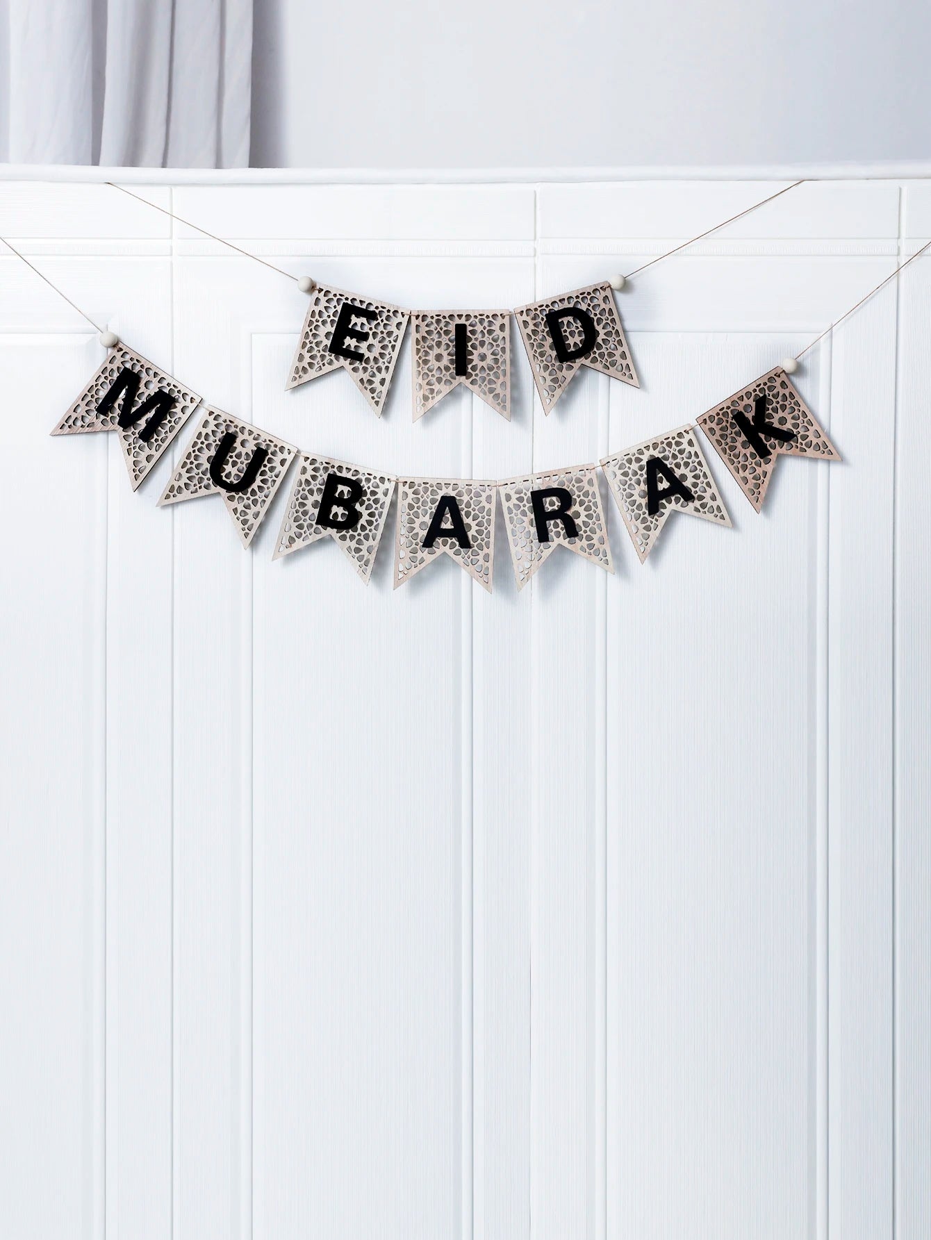 1Pc Wooden Ramadan Muslim Decor Banner Pull Flag Ramadan Kareem Hanging Ornaments Wooden Ornaments Eid Mubarak Happy Gift