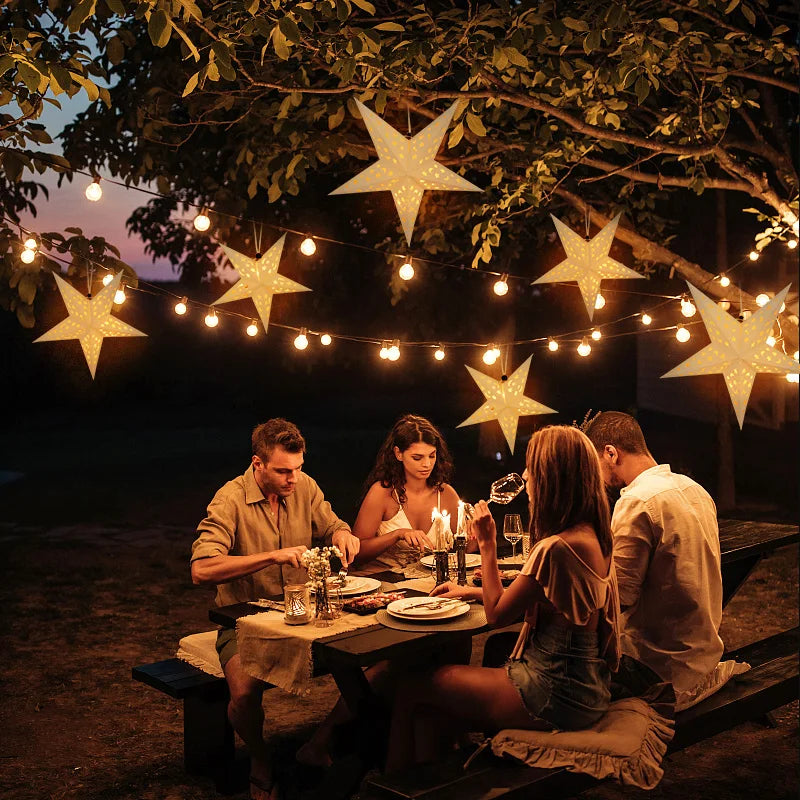 30-60cm Hollow Star Lights Eid Mubarak LED Star Lantern Pendants Ramadan Wedding Decoration Islamic Muslim Party Home Decor Gift