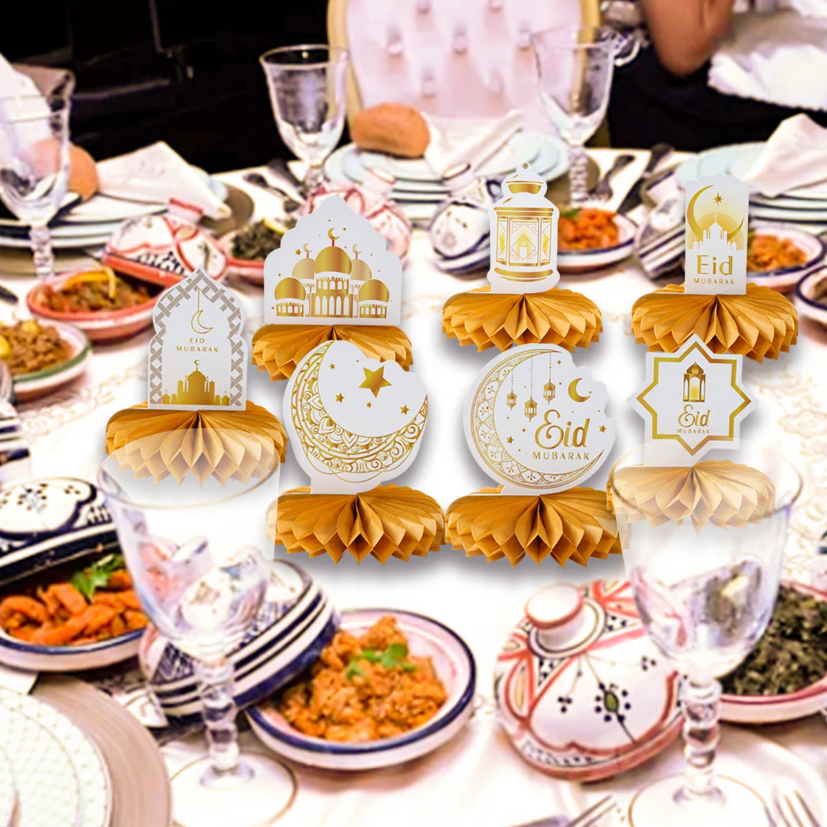 Eid Mubarak Honeycomb Desktop Decor Ramadan Decor 2025 Paper Eid Ornaments Ramadan Kareem Islamic Muslim Party Eid Al Adha Gifts