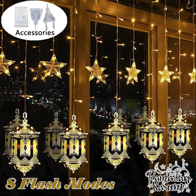 3M 10LED EU Plug Star Lamp Curtain, Ramadan Lamp for Bedroom, Home & Outdoor, Eid Party Decoration