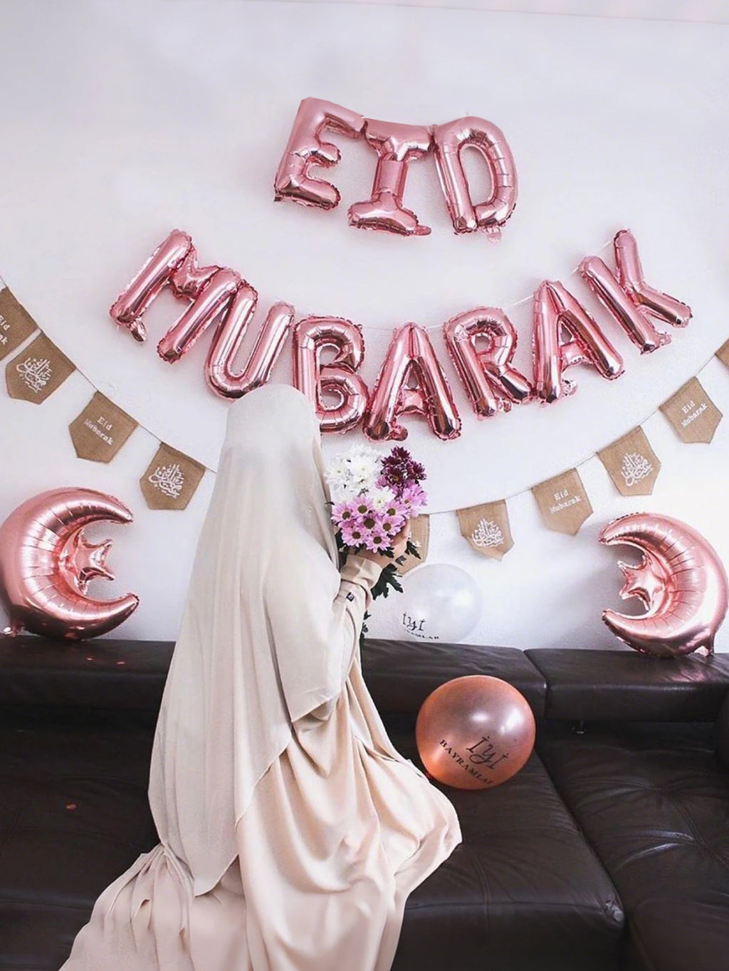 12pcs/set Ramadan Balloon Banner Kit, suitable for Eid decorations, Ramadan Kareem, Eid Mubarak, and Eid parties.
