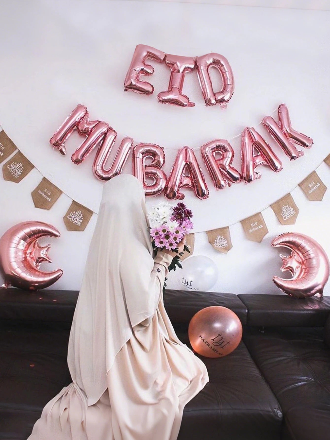 12pcs/set Ramadan Balloon Banner Kit, suitable for Eid decorations, Ramadan Kareem, Eid Mubarak, and Eid parties.