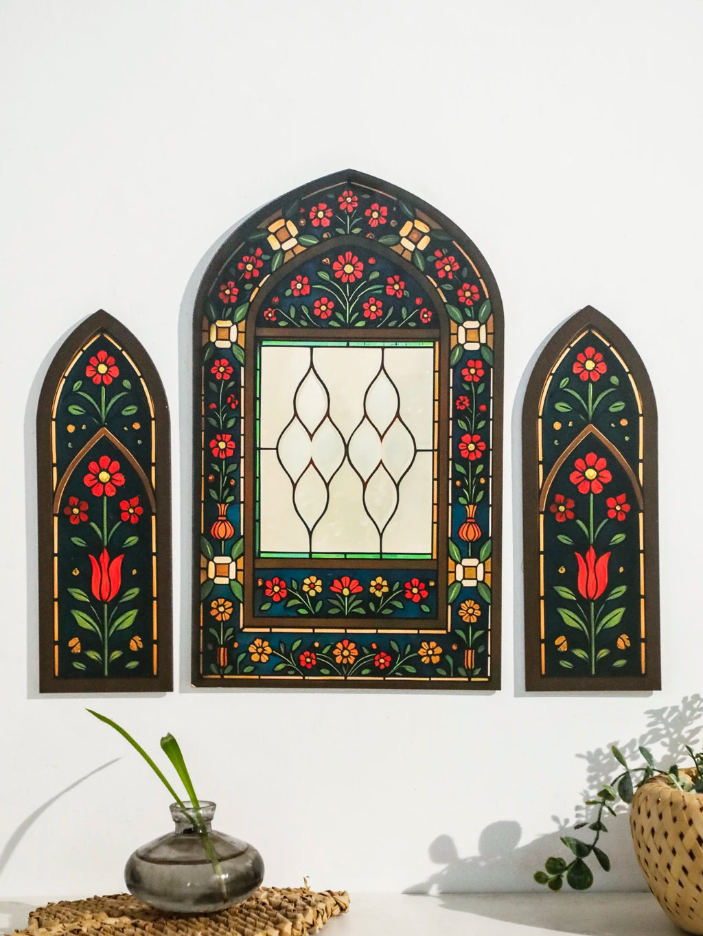 3pcs Islamic Arch Window Style Wall Hanging Floral Pattern Decor Wall Stickers for Ramadan & Eid Home Decor Muslim Festival Gift