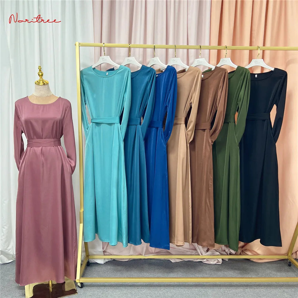 Fashion Sliky Djellaba Muslim Dress Dubai Full Length Flare Sleeved Soft Abaya Dubai Turkey Muslim Islam Robe WY921