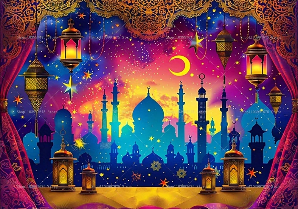 Eid Mubarak Backdrop Decorations Ramadan Background Banner for Home Islamic Muslim Eid Al-fitr Party Decor Supplies Photo Studio