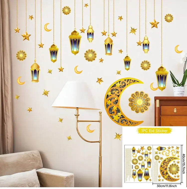 Eid Mubarak Window Sticker 2025 Kareem Ramadan Decor for Home Ramadan Mubarak Wall Sticker Islamic Muslim Wall Decals Decor