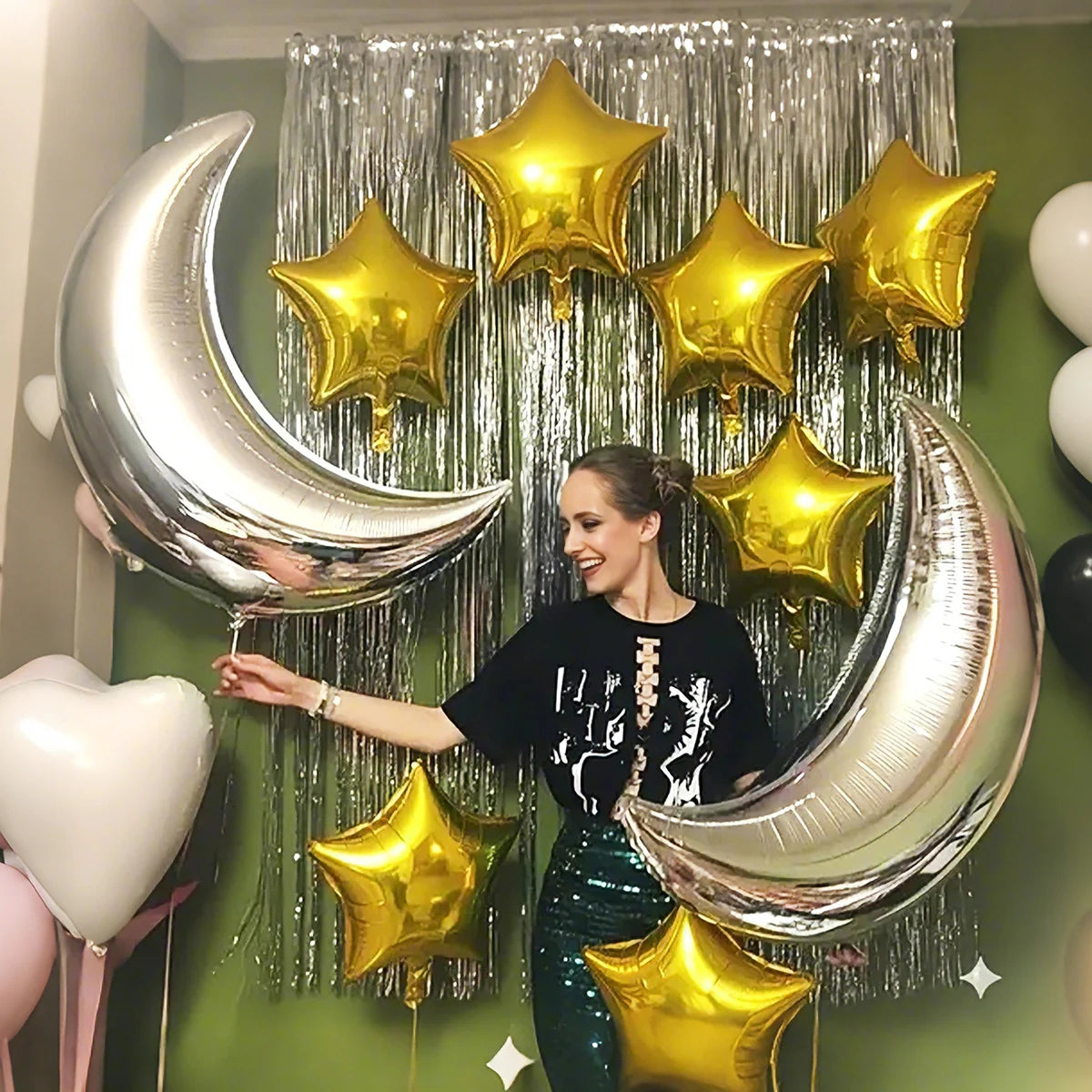 6pcs Moon and Star Balloon Set, Eid al Fitr Balloon Decoration, Family Ramadan Party Decoration, Ramadan Event Decoration