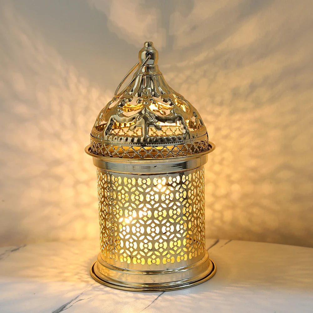Gold Metal Lantern Lights Fancy Dome Ramadan Decoration Lamp With Music Eid Mubarak Home Decors Islamic Muslim Gifts Eid al-Fitr