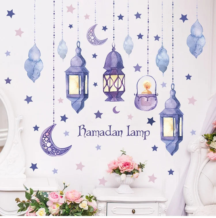 Eid Mubarak Window Stickers Ramadan Decorations for Home Islamic Muslim Party Decor Eid Al Adha Diy Wall Stickers Ramadan Kareem