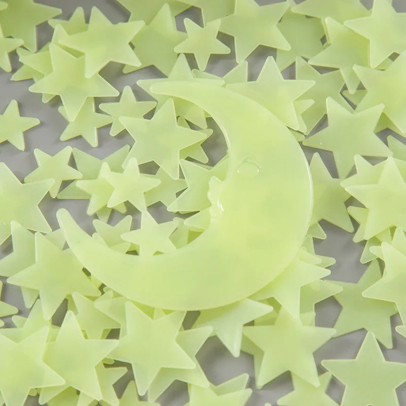 201 Pcs Glow in The Dark Stars and Moon Wall Stickers Night Luminous 3D Fluorescent Adhesive Decorations for Bedroom  Ceiling