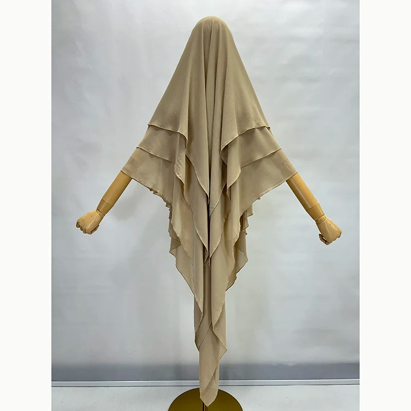 Three Layer Chiffon Khimar With Niqab Strings High Quality EID Ramadan Muslim Women Islamic Clothing Wholesale Prayer Long Hijab
