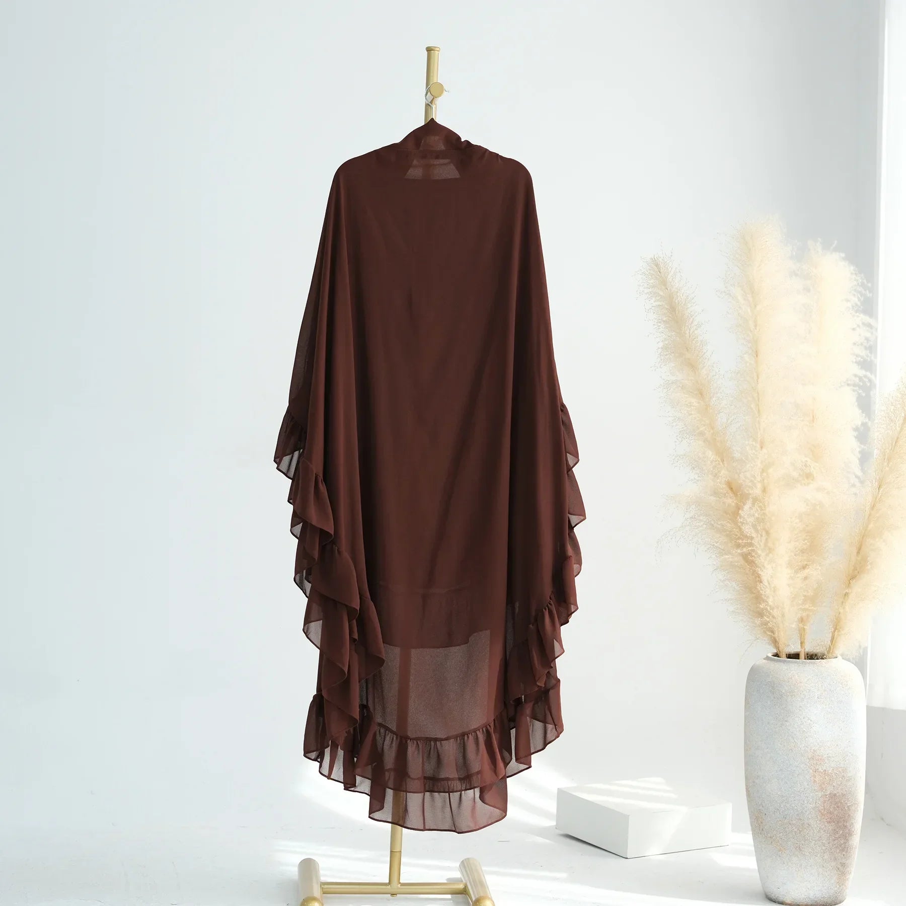 Ruffles Extra-long 2 Layers Chiffon Khimar, Sweet Muslim Women Hijab Scarf, Dubai Turk Islamic Clothing, Headscarf, Ramadan Eid