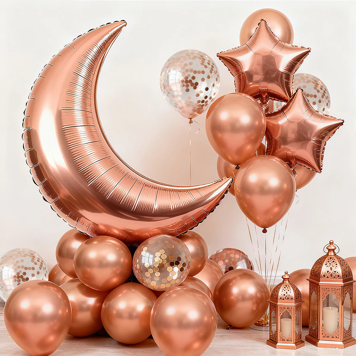 Ramadan Eid Moon Stars Aluminum Foil Latex Balloon Bouquet Party Background Wall Decoration Set