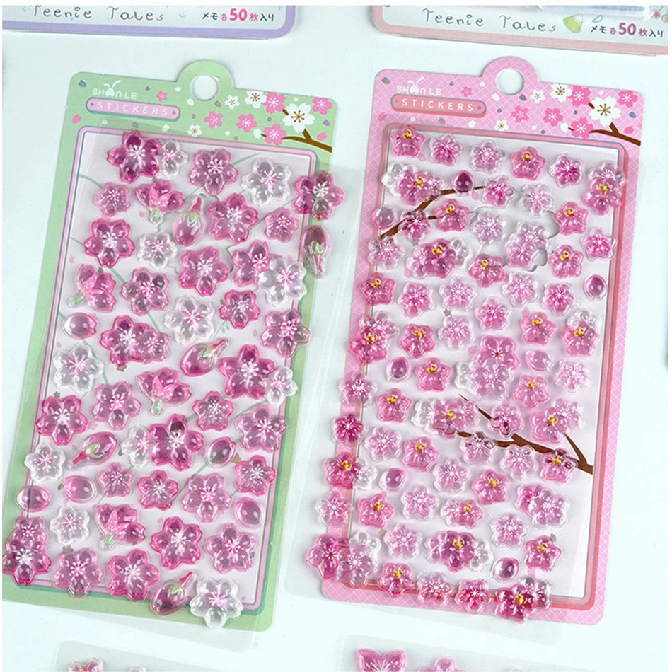 Cherry Blossom Petal Sakura Drop 3D Relief Stickers Scrapbooking DIY Journaling Stationery Diary Decor School Cute Stickers