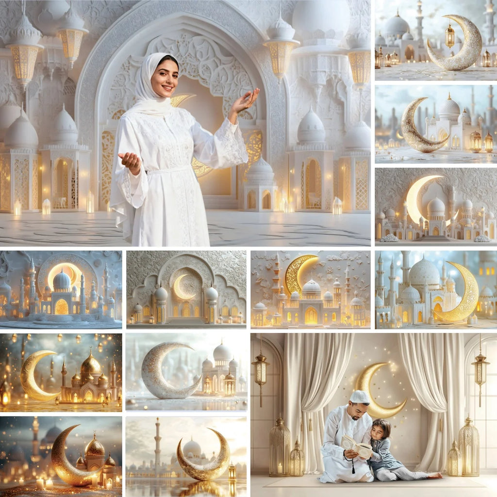 Eid Mubarak Backdrop Islamic Mosque Ramadan Aladdin Moroccan Golden Moon Lantern 2026Muslim Kareem Al Fitr Festival Photo Banner