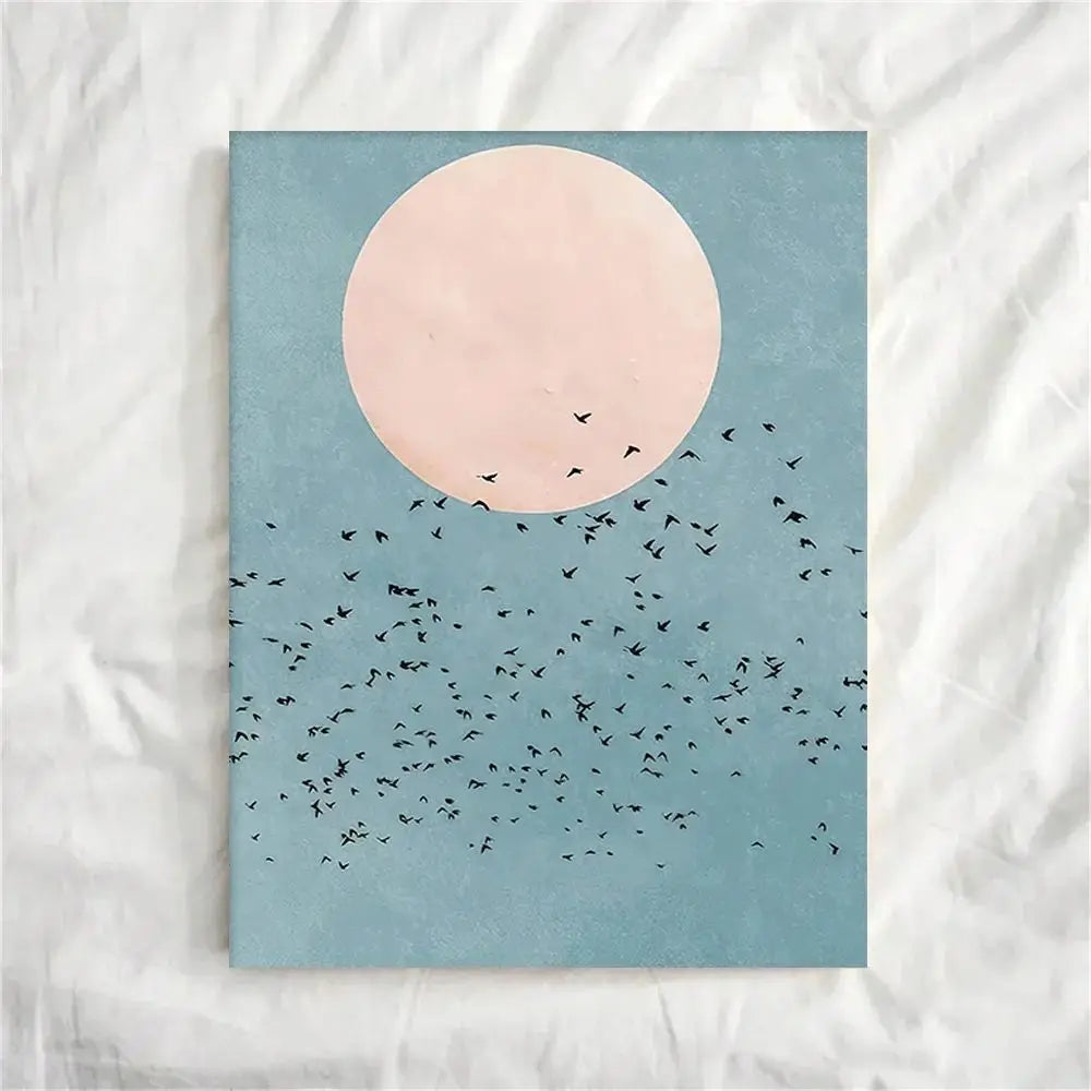 Abstract Moon Flying Birds, HD Canvas Printed Poster, Home Living Room Bedroom Decorative Painting