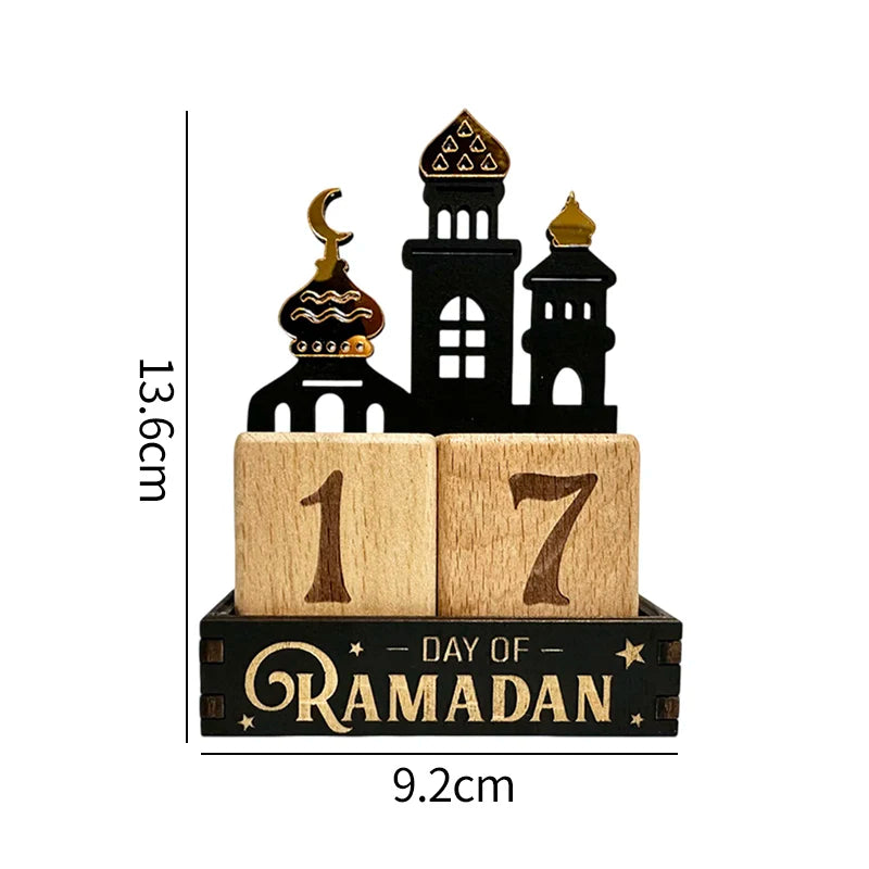 Ramadan Countdown Calendar Wooden Advent Calendar Desktop Ornaments Eid al-Fitr Festival Party Decoration Mubarak Calendar Decor
