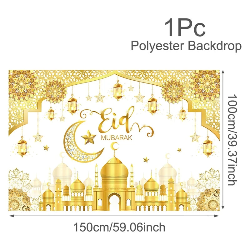 Eid Mubarak Backdrop Moon Star Castle Pattern Ramadan Decorations Banner for Home Islamic Muslim Party Supplies Eid Al-fitr Gift