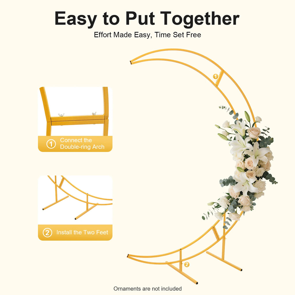 7-foot Gold Metallic Crescent Wedding Arch Stand Curved Floral Balloon Frame Backdrop Support Suitable for Multiple Occasions