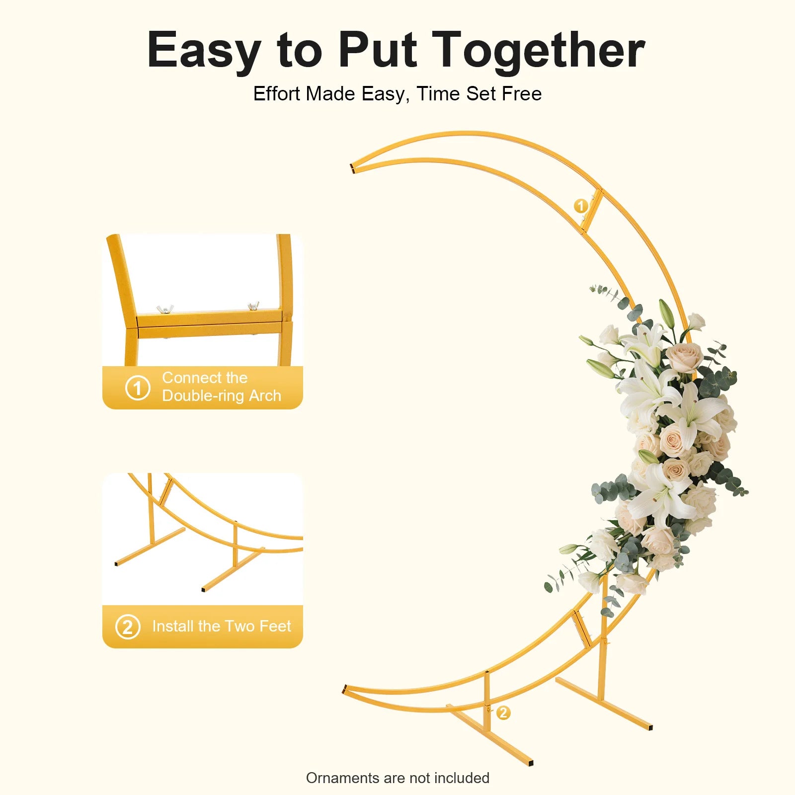 7-foot Gold Metallic Crescent Wedding Arch Stand Curved Floral Balloon Frame Backdrop Support Suitable for Multiple Occasions