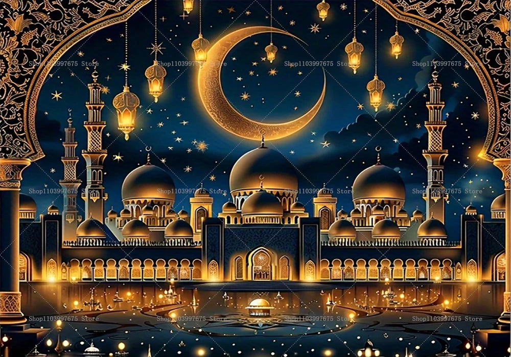 Eid Mubarak Backdrop Decorations Ramadan Background Banner for Home Islamic Muslim Eid Al-fitr Party Decor Supplies Photo Studio