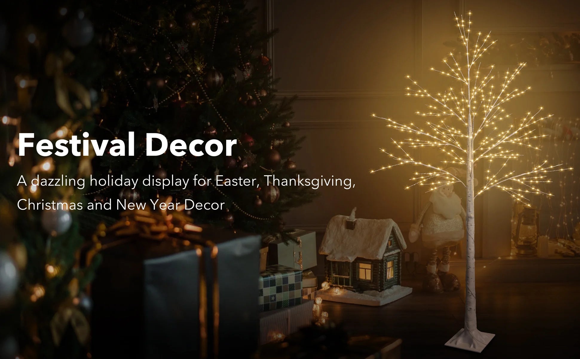 Lighted Birch Tree, Lighted Christmas Tree, 440LED Warm 8 Lighting Modes Artificial Plant White Christmas Tree Halloween Birch