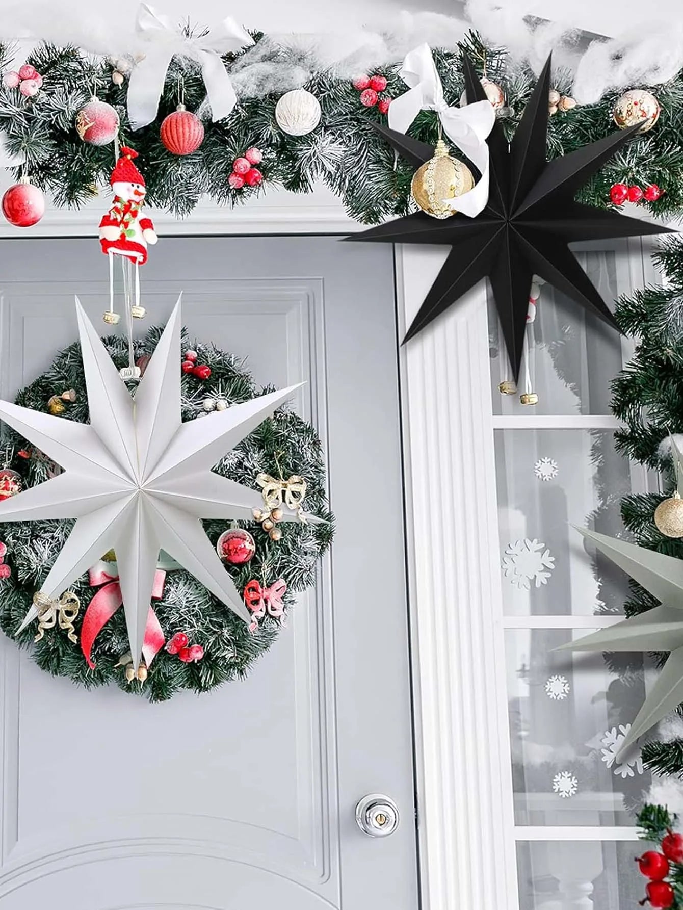 1Pc Black White Gray Paper Lanterns Hanging Star Lampshade Christmas Nine-Pointed Star Origami Lanterns Household Decorations