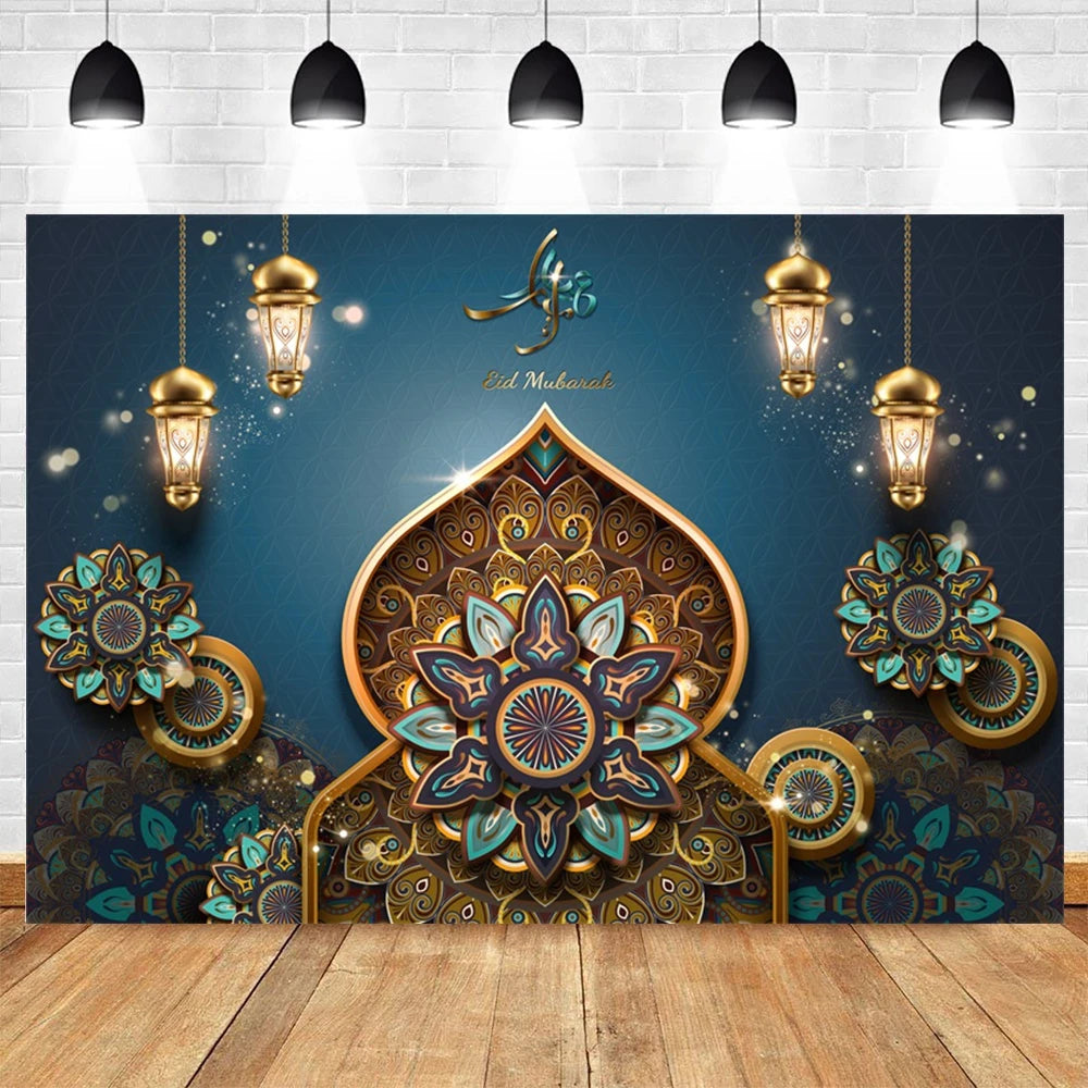Ramadan Kareem Backdrop Eid Mubarak Party Lantern Flower Moon Islamic Family Party Photography Background Decor Banner Poster