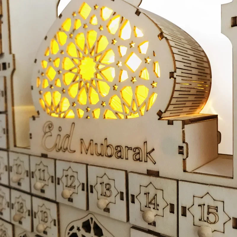 Ramadan Kareem Countdown Calendrier Wooden Eid Mubarak Ornament Drawer Ramadan Decorations for Home Eid Al Adha Party Decor 2025